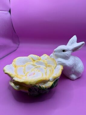 Bunny with Yellow Flower Ceramic Bowl
